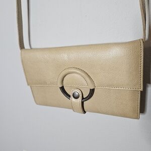 Latico Jill Convertible Cross-Body Bag Tan, Brass Ring, Wallet Tri Fold Pockets